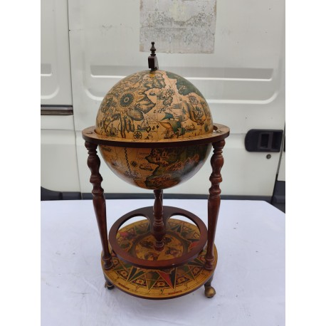 Bar globe terrestre vintage mappe monde en bois avec roulettes
