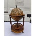 Bar globe terrestre vintage mappe monde en bois avec roulettes