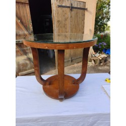 Table Art déco Noyer Plateau Miroir