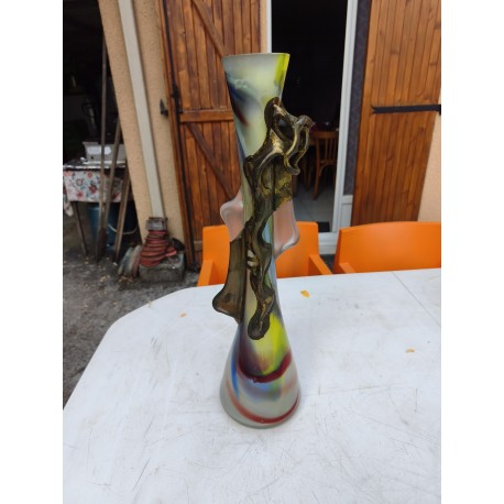 Vase en Pate de Verre et Bronze de F.Silviy