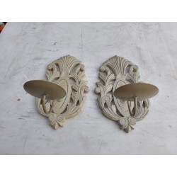 Paire d'Appliques Bois et Fer cérusées