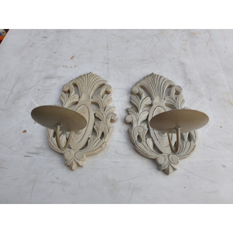 Paire d'Appliques Bois et Fer cérusées