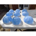 Lot de 9 Suspensions Vintage en Verre Opalin Bleu